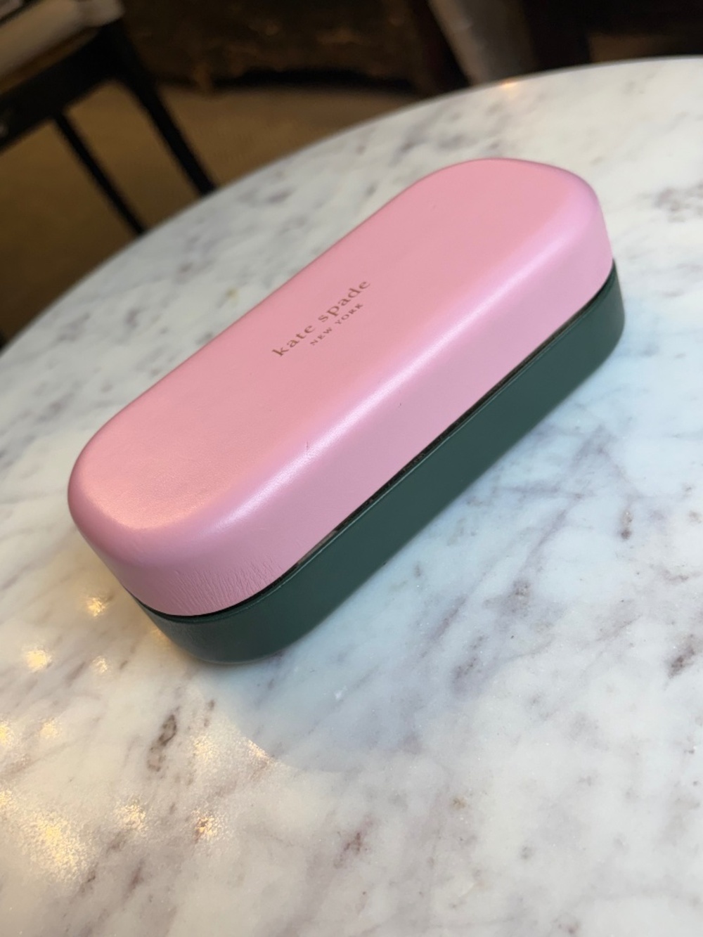 Kate Spade sunglasses case in pink & green.
